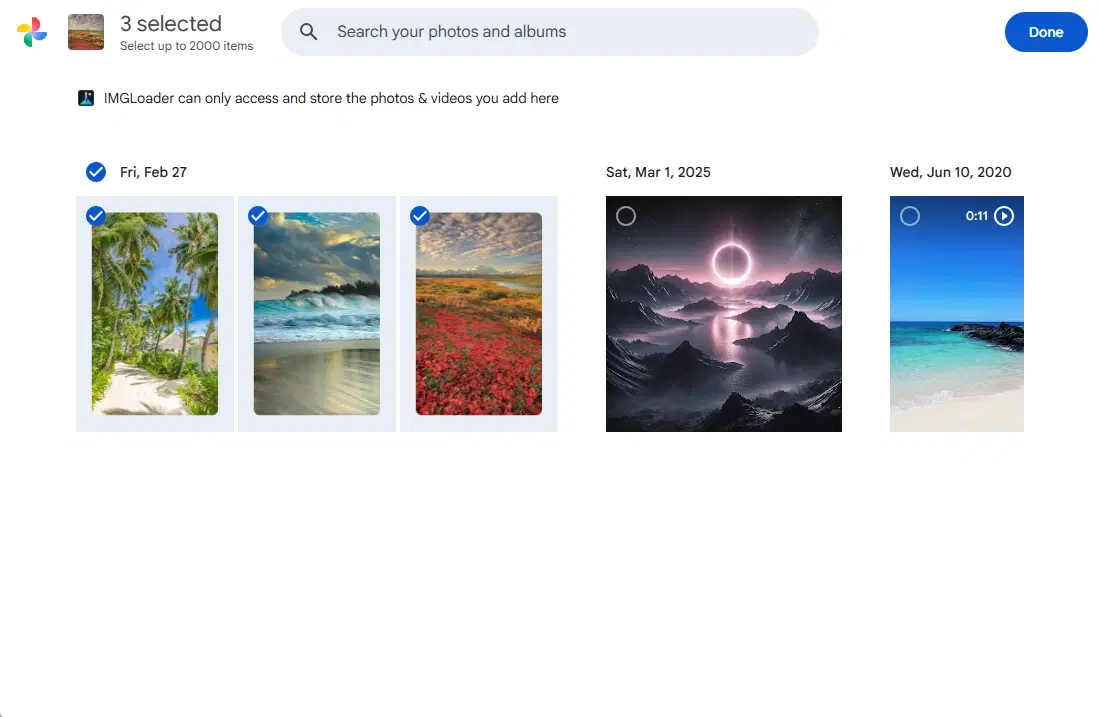 Google Photos Picker running inside IMGLoader
