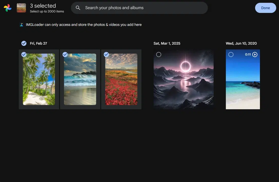 Google Photos Picker running inside IMGLoader