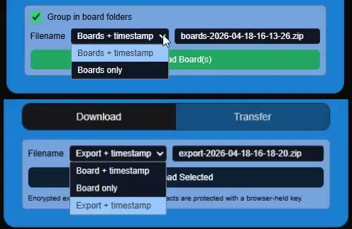 Pinterest download controls in IMGLoader showing left-panel and right-panel ZIP options
