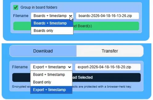 Pinterest download controls in IMGLoader showing left-panel and right-panel ZIP options