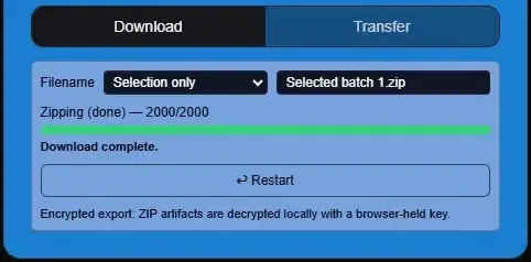 Completed large ZIP export after zipping and downloading finish