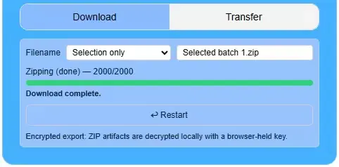 Completed large ZIP export after zipping and downloading finish